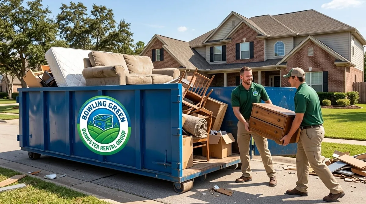 Bowling Green Dumpster Rental Group roll-off truck delivering a dumpster